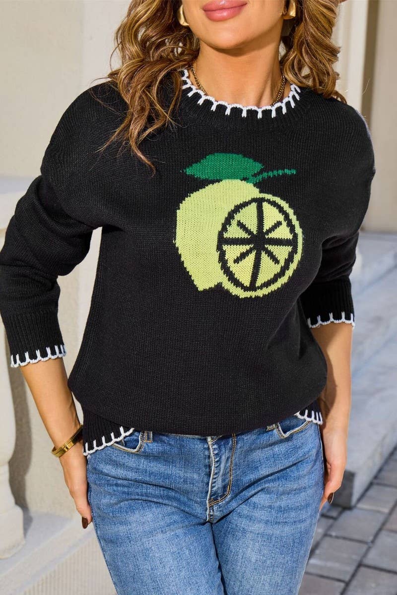 CWOSWL07597_JACQUARD CREW NECK PULLOVER SWEATER