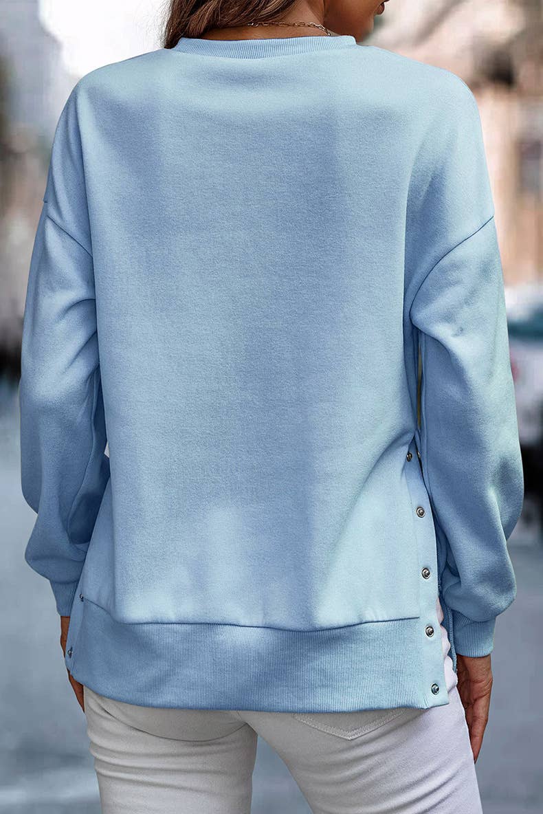 Casual style split loose long-sleeved sweatshirt