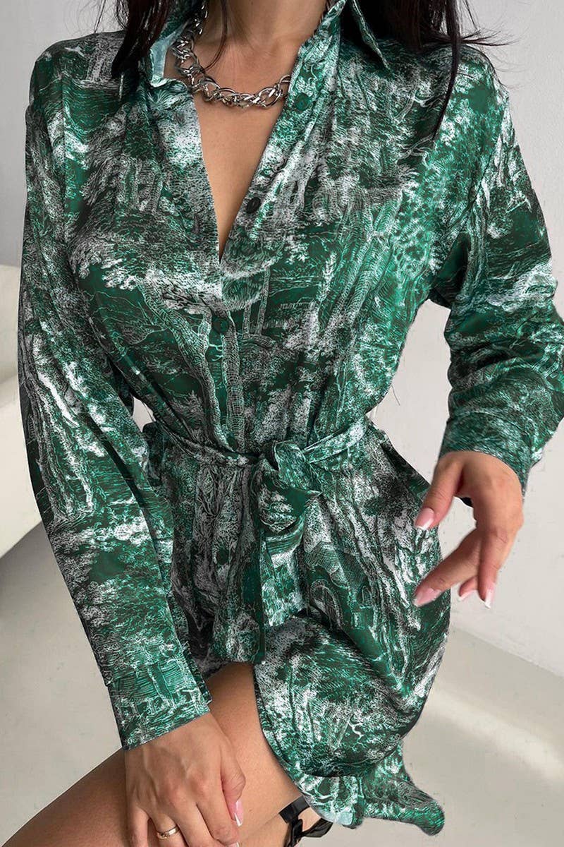 CWSPJ0358_PRINTED LOOSE COMFORTABLE LACE-UP NIGHTDRESS