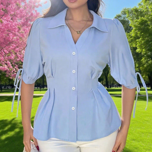 Cinched waist cuffs LACES and pleats fitted shirt