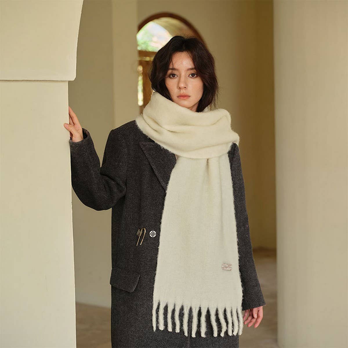 Chunky Wool Blend Scarf for Winter ? Solid Color
