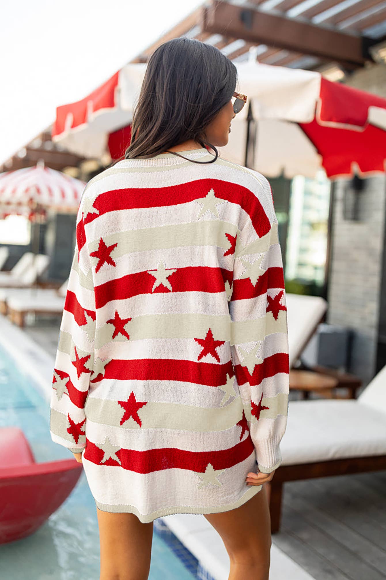 Fashionable flag print loose striped sweater