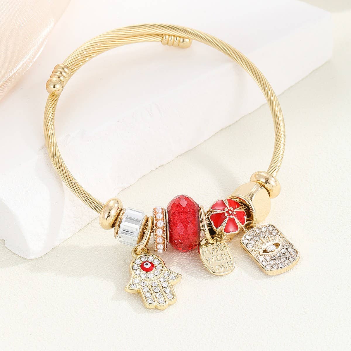 Gold Stainless Steel DIY Heart Charm Bracelet