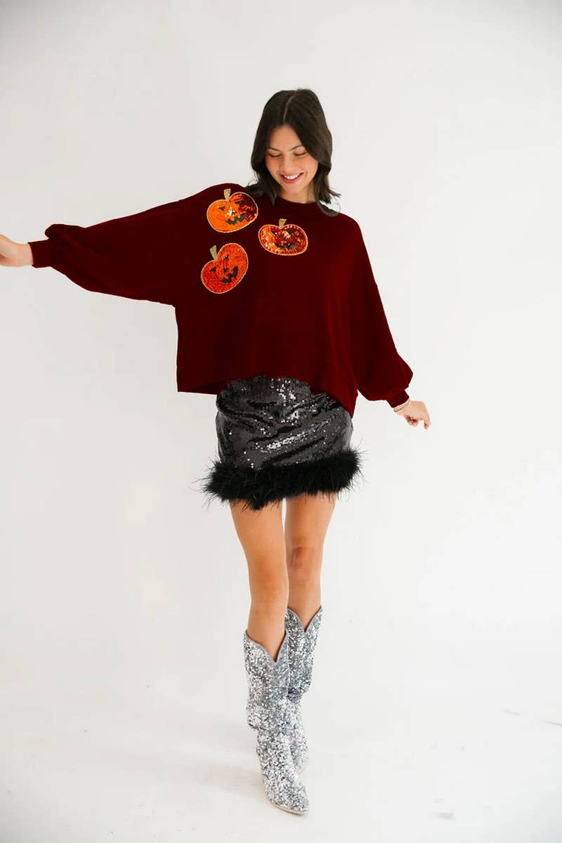 CWTBLL01231_HALLOWEEN PUMPKIN SEQUIN LOOSE SWEATSHIRT