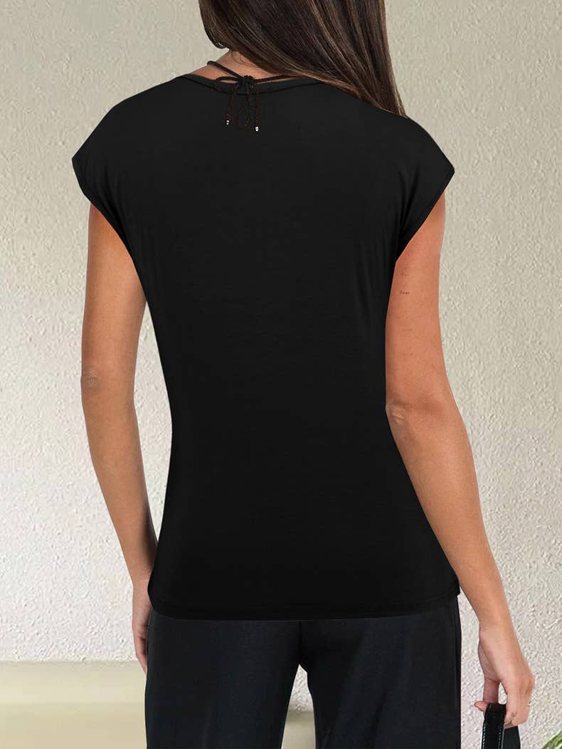 Casual Loose Solid Color V-neck T-shirt