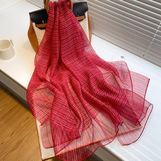 Plaid Shine Silk Scarf ??Long Blend Spring Wrap_CWASC0616