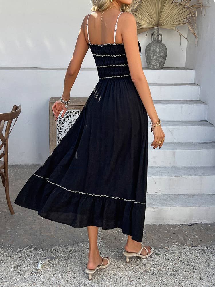 Casual lace patchwork high-waist halter dress