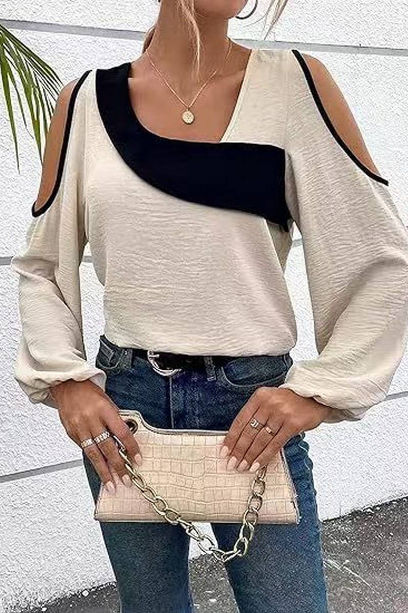 CWTTL2030_CASUAL OFF-SHOULDER STITCHING PULLOVER TOP