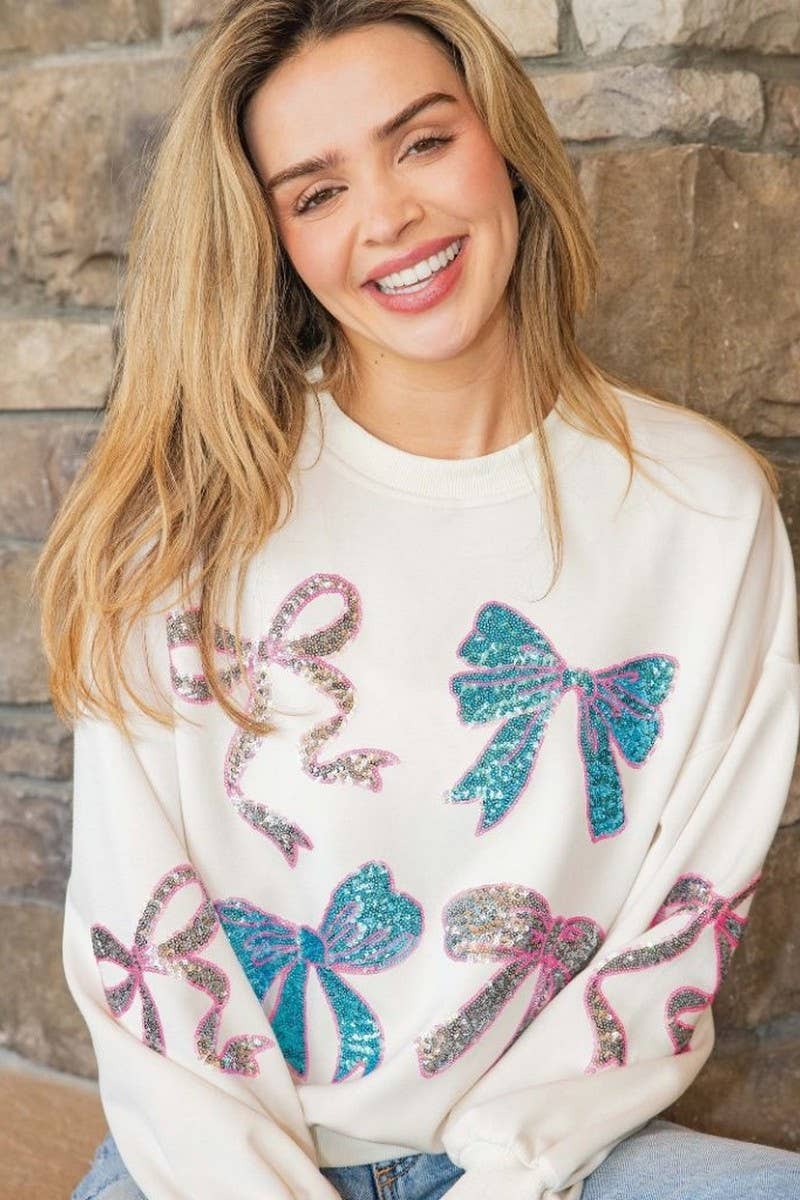 CWTBLL01227_CHRISTMAS SEQUINED CREW NECK LONG SLEEVE TOP