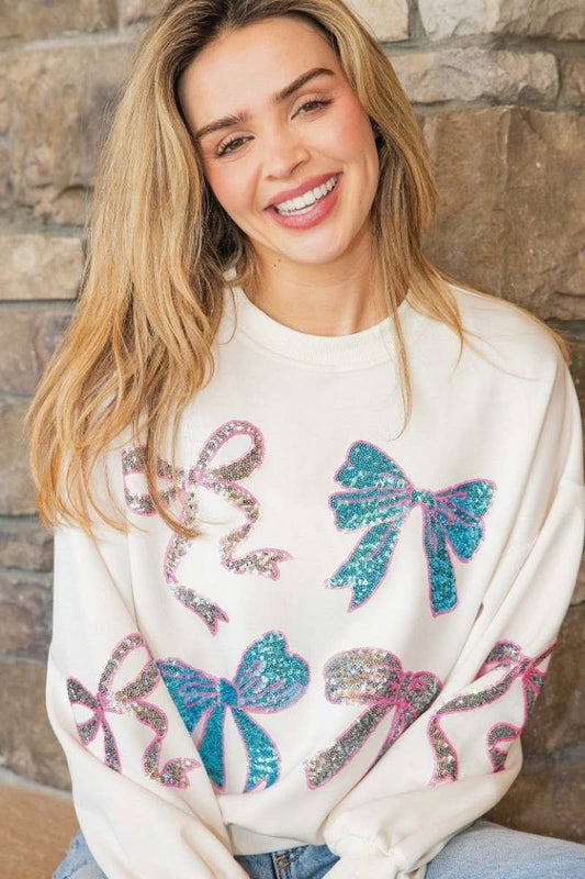 CWTBLL01227_CHRISTMAS SEQUINED CREW NECK LONG SLEEVE TOP