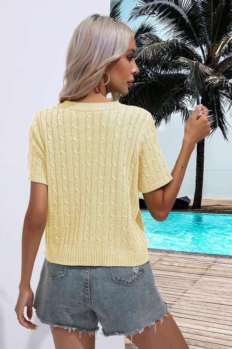 CWOSWS0062_Round Neck Short Sleeve Casual Top Sweater