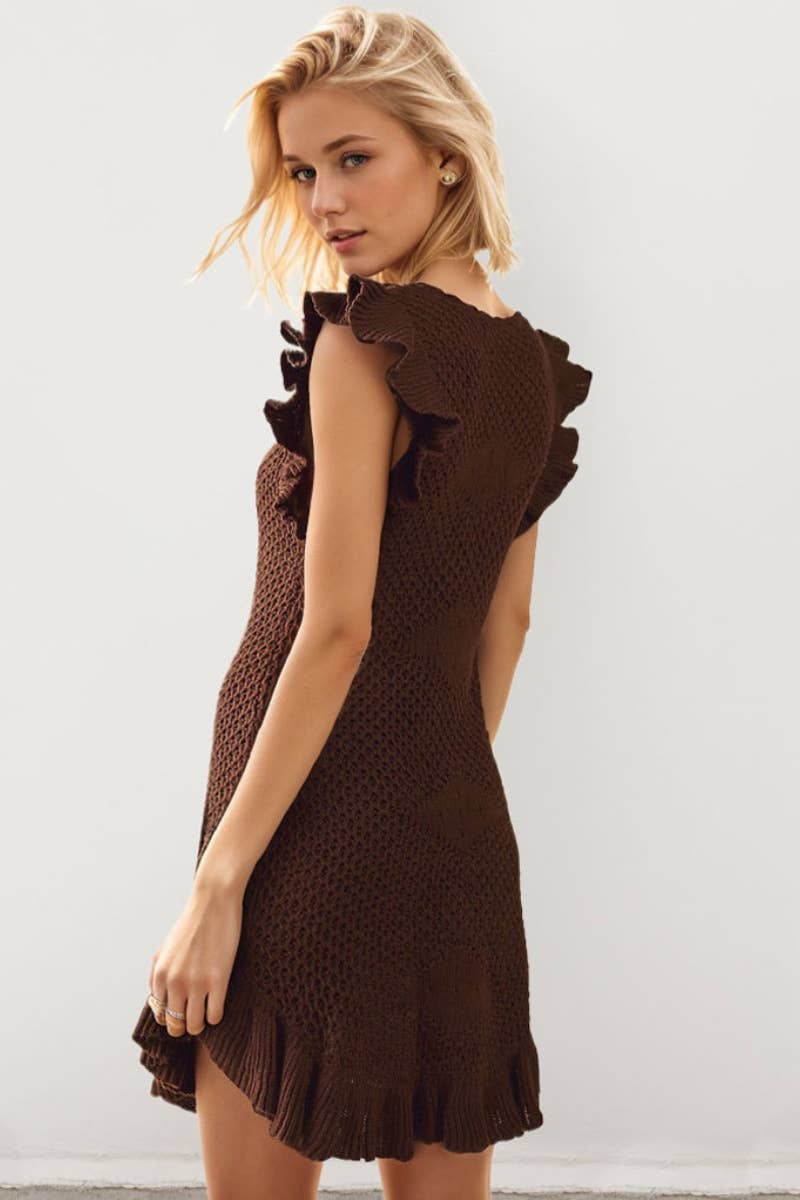 CWDSD3918_KNIT SLEEVELESS CUTOUT PEPLUM BEACH DRESS SMOCK