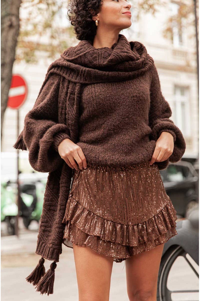 CWBSS0468_SOLID COLOR GYARU SEQUINED LAYERED SKIRT