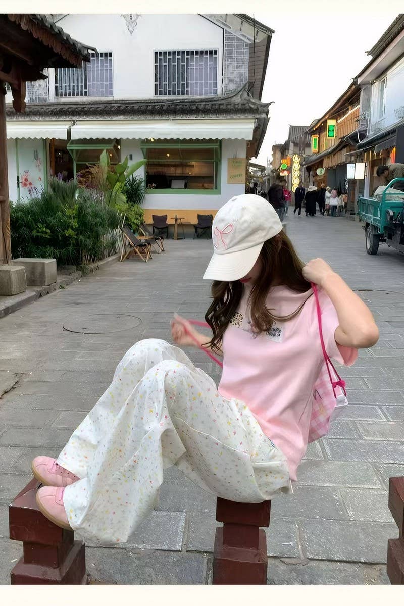 CWBLP2082_STAR PRINT LOOSE STRAIGHT LEG JOGGER PANTS