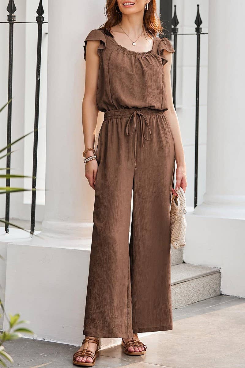 CWSJS1484_SUMMER PLEATED SQUARE NECK RUFFLE SLEEVE BODYSUIT