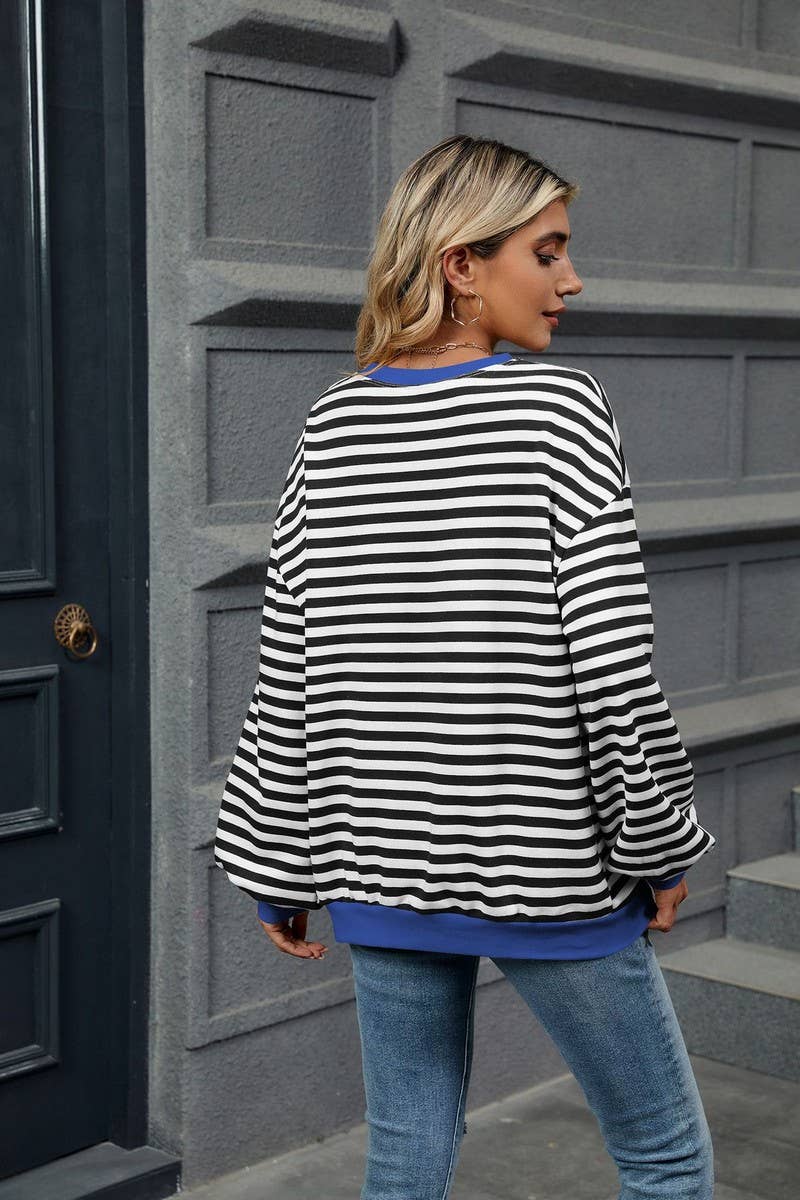 CWTBLL2359_CONTRAST COLOR STRIPED CREW NECK SWEATSHIRT