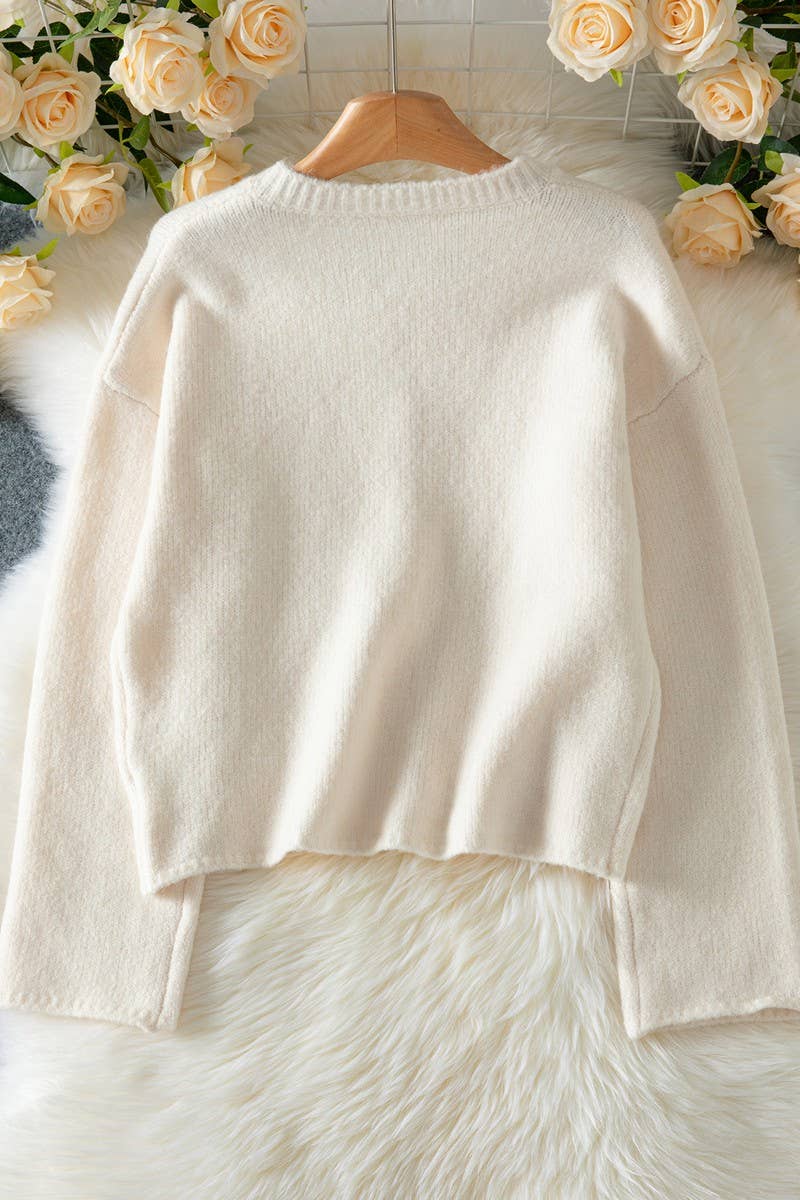 CWOCAL00712_LOOSE SOLID BUTTON-UP KNIT CARDIGAN