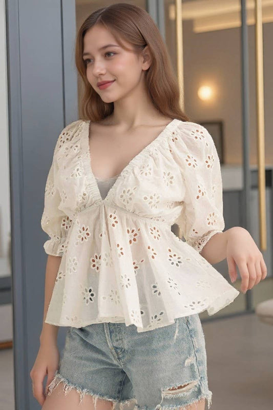 CWTBLS2331_SUMMER MINI SEXY HOLLOW LACE TOP
