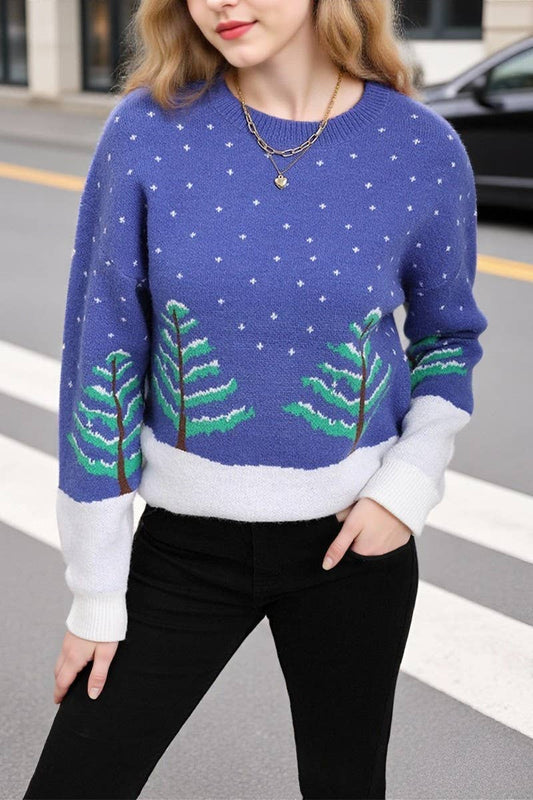 CWOSWL07595_CREW NECK CHRISTMAS TREE KNIT SWEATER