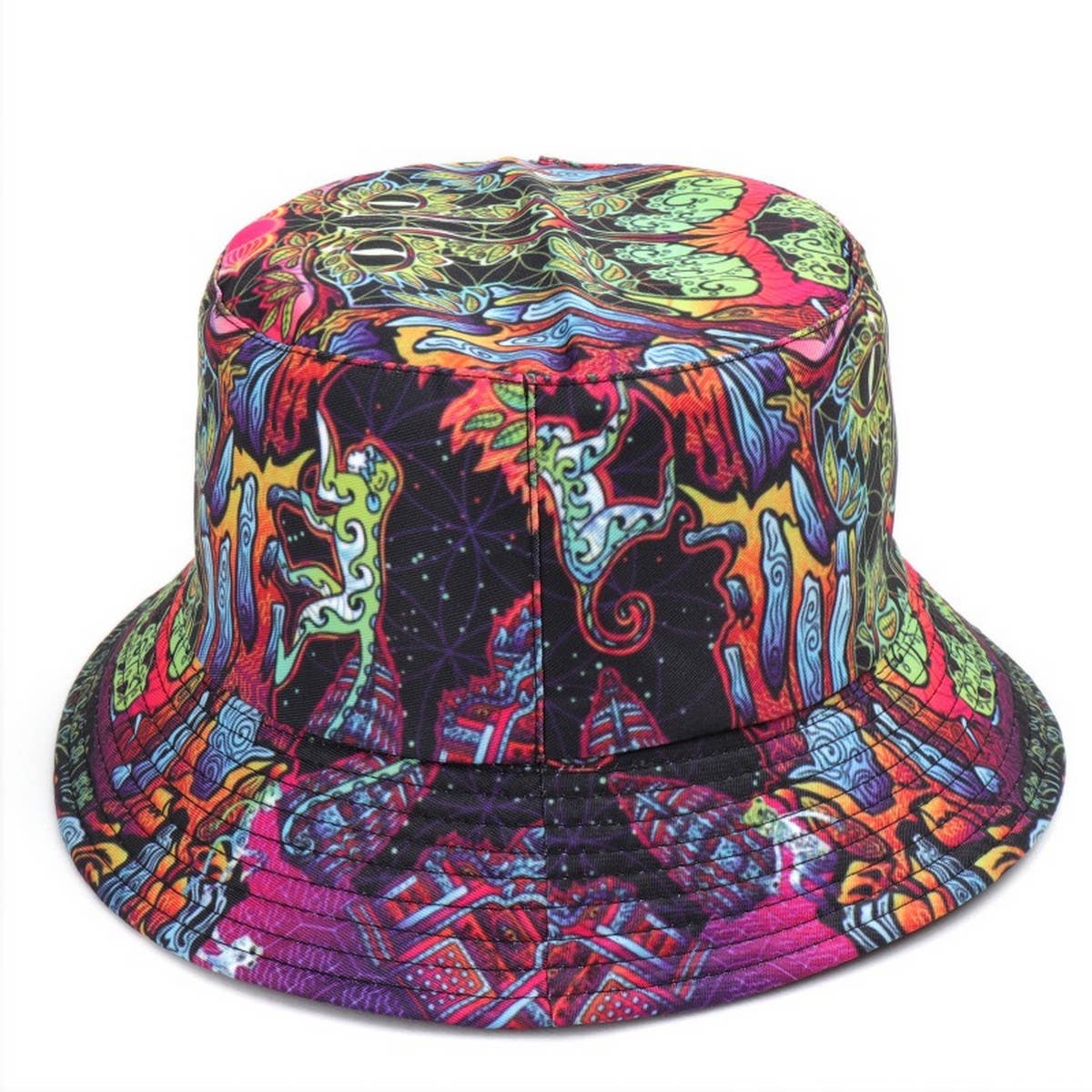 DOUBLE-SIDED VINTAGE GRAFFITI PRINT BUCKET HAT_CWAH1546