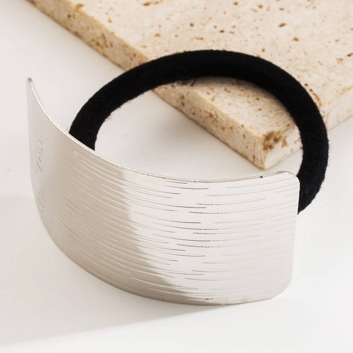 Alloy Minimalist Brushed Metal Elastic Hair Tie_CWAHA6217