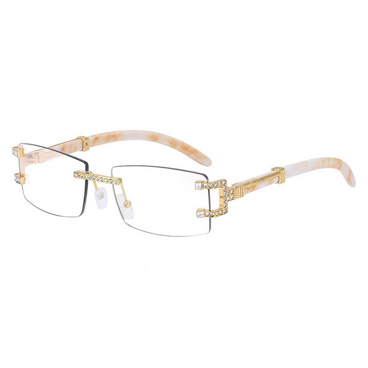 VINTAGE FAUX WOOD FRAMELESS DIAMOND SUNGLASSES