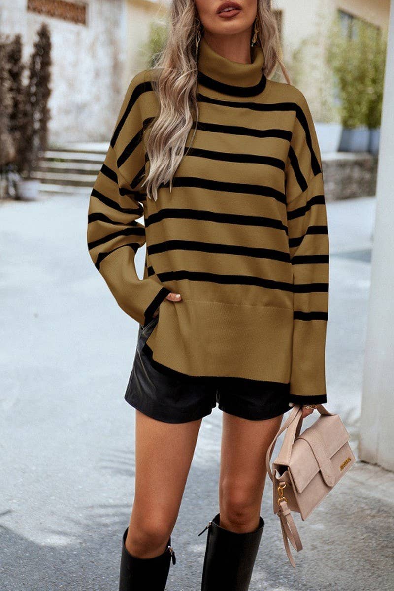 CWOSWL6509_STRIPED LOOSE-FITTING TURTLENECK SWEATER