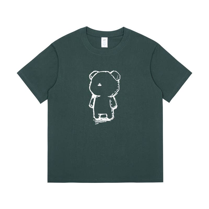 CWTTS0953_BLACK AND WHITE BEAR PRINT LOOSE CASUAL T SHIRT