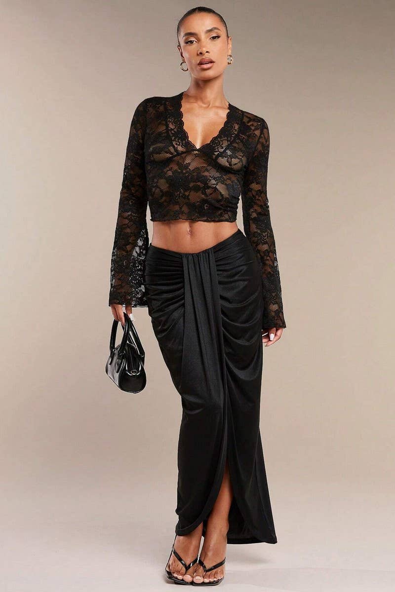 CWTBLL3483_TRANSPARENT LACE V-NECK FLARED LONG SLEEVE TOP