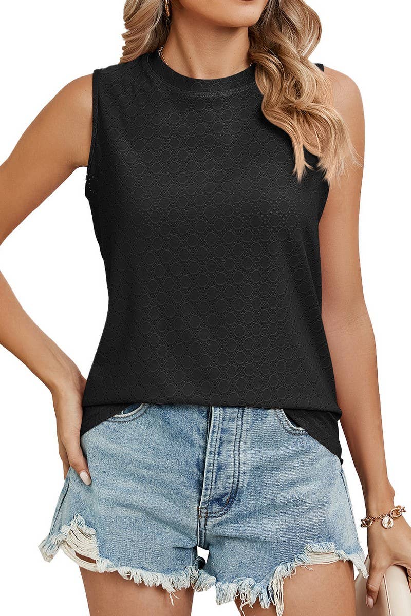 CWTBLSL0350_ROUND NECK SLEEVELESS PRINTED VEST T-SHIRT