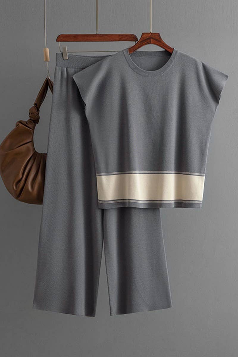 CWSTB00423_LOOSE HIGH WAIST WIDE LEG PANT TWO-PIECE SET