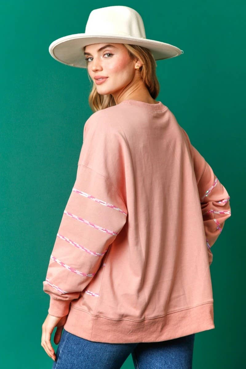 CWTBLL01271_CHRISTMAS SANTA SEQUIN STRIPE SWEATSHIRT