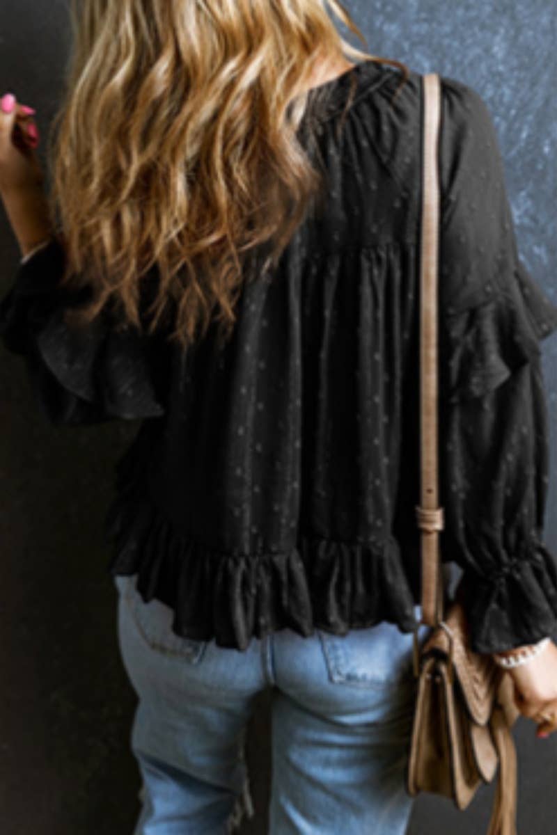 CWTBLL3096_FALL V-NECK RUFFLED LONG SLEEVE FLORAL TOP