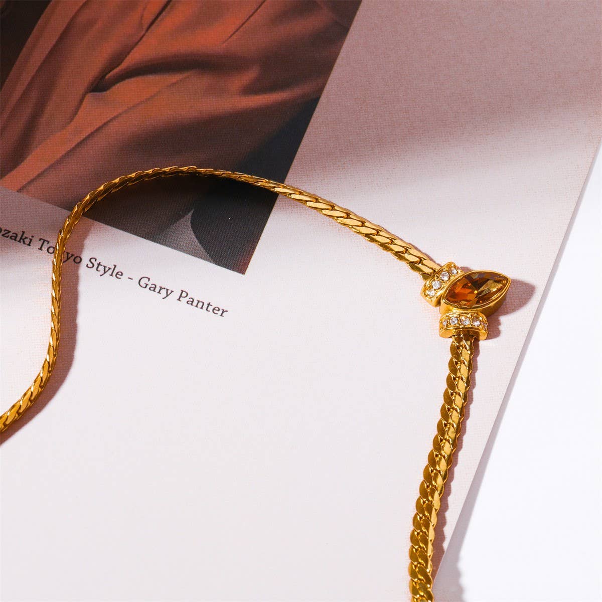 Stainless Steel Marquis Eye Zirconia Necklace_CWMM5581