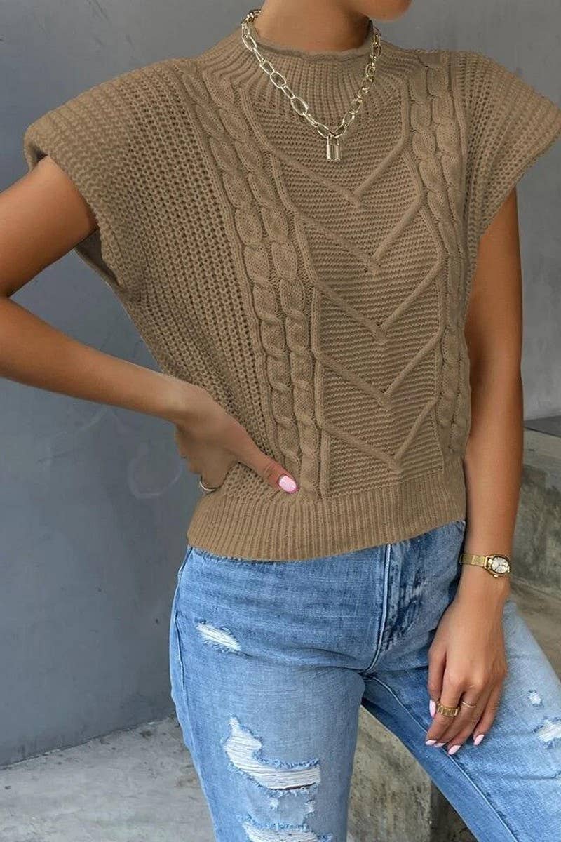 CWOSWSL0141_SOLID COLOR CASUAL TWISTED HIGH COLLAR VEST