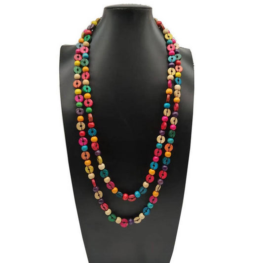 WOODEN BEAD COCONUT SHELL PENDANT NECKLACE_CWMM4856