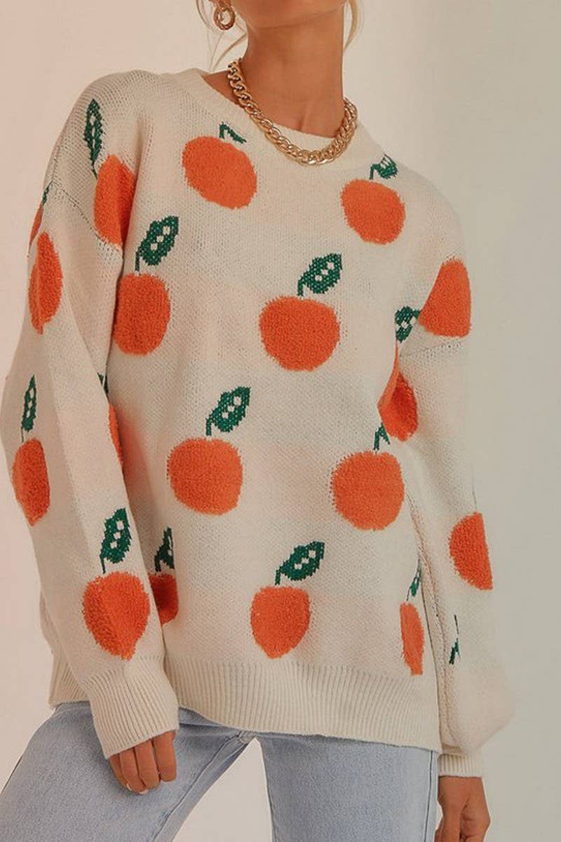 Crew-neck long-sleeved knit pullover sweater