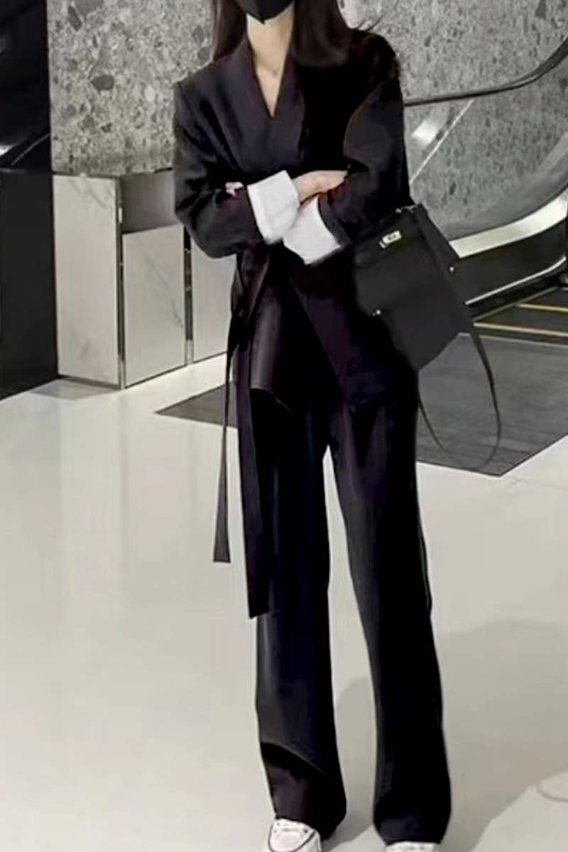 CWSS1047_FASHION DESIGN SENSE LACE-UP PANTSUIT