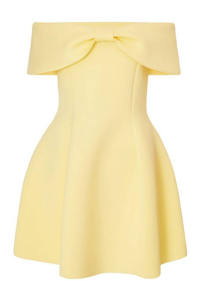 CWDSD8891_SOLID OFF SHOULDER FITTED ELEGANT DRESS