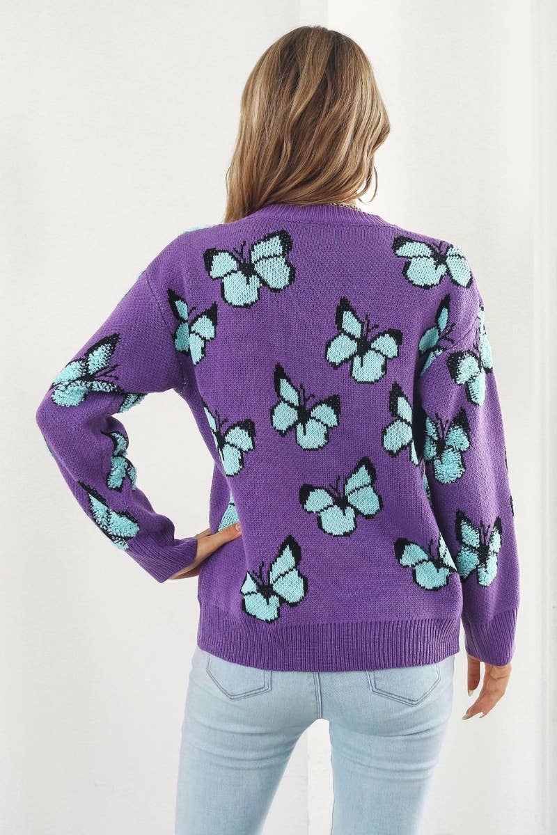 CWOSWL6374_KNIT LOOSE BUTTERFLY LONG-SLEEVED SWEATER
