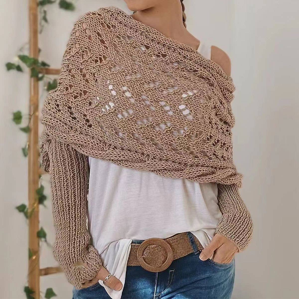 Cable Knit Infinity Scarf with Sleeves for Fall _CWASC1537