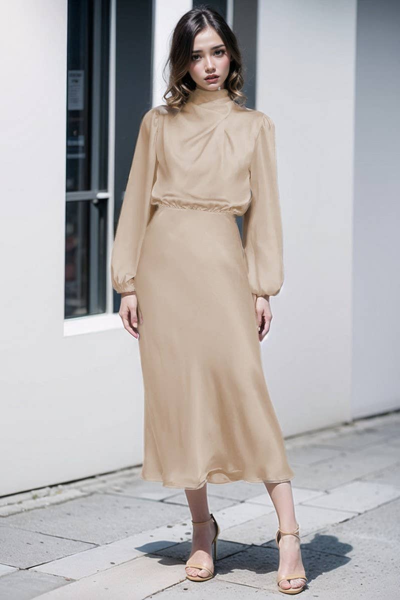 CWDMD3470_SATIN LANTERN SLEEVE EVENING DRESS