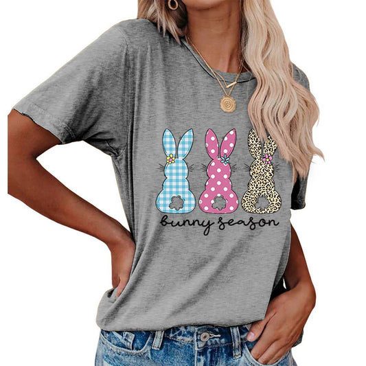 EASTER ROUND NECK LOOSE BUNNY PRINT T SHIRT_CWTTS0856