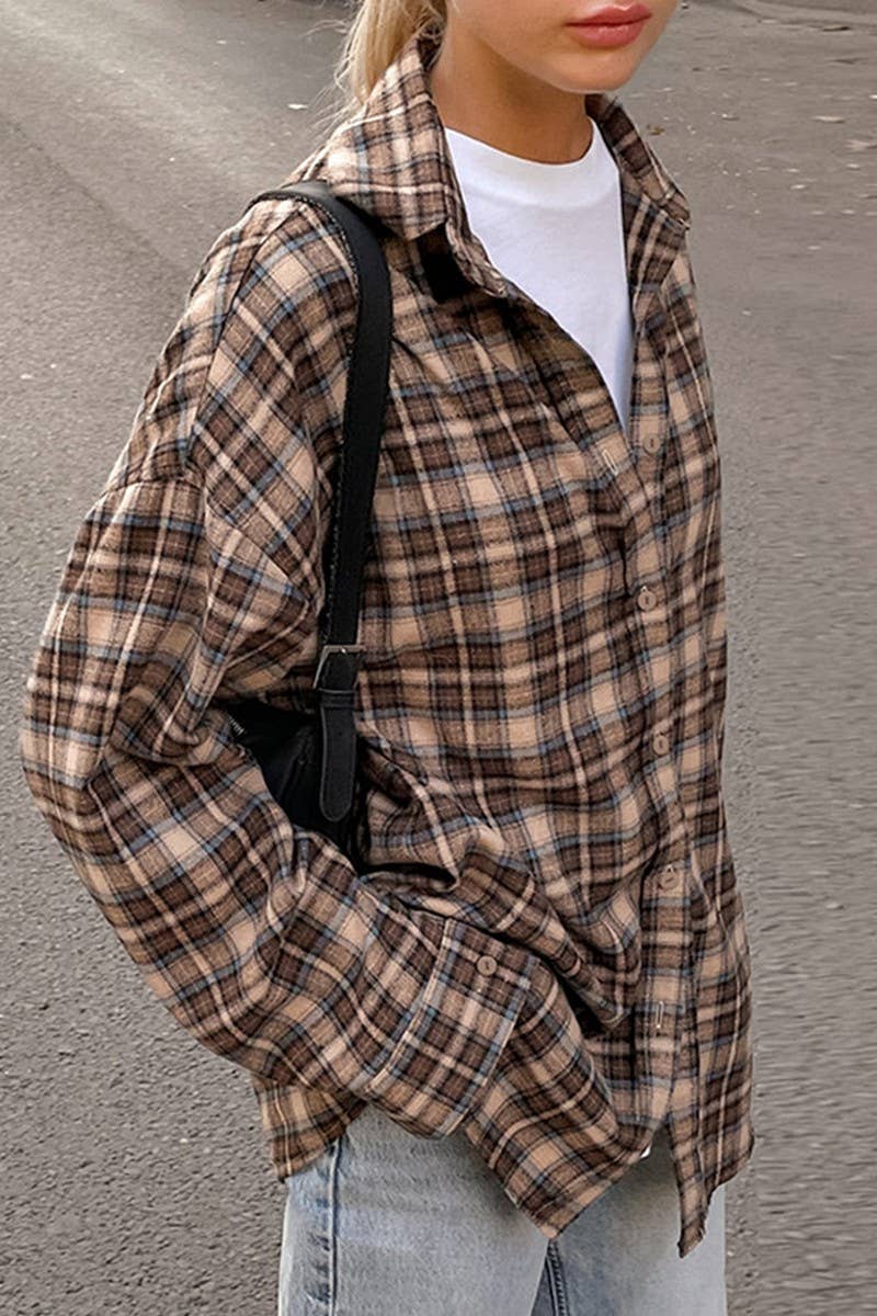 CWTBLL00719_RETRO LOOSE CASUAL PLAID LONG-SLEEVED SHIRT