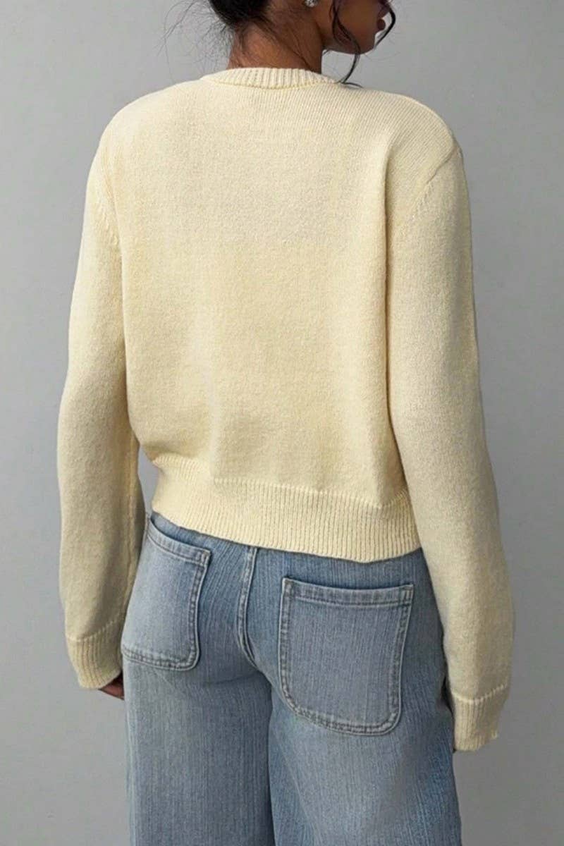 CWOCAL2293_SOFT LOOSE FIT CROPPED KNIT CARDIGAN SWEATER