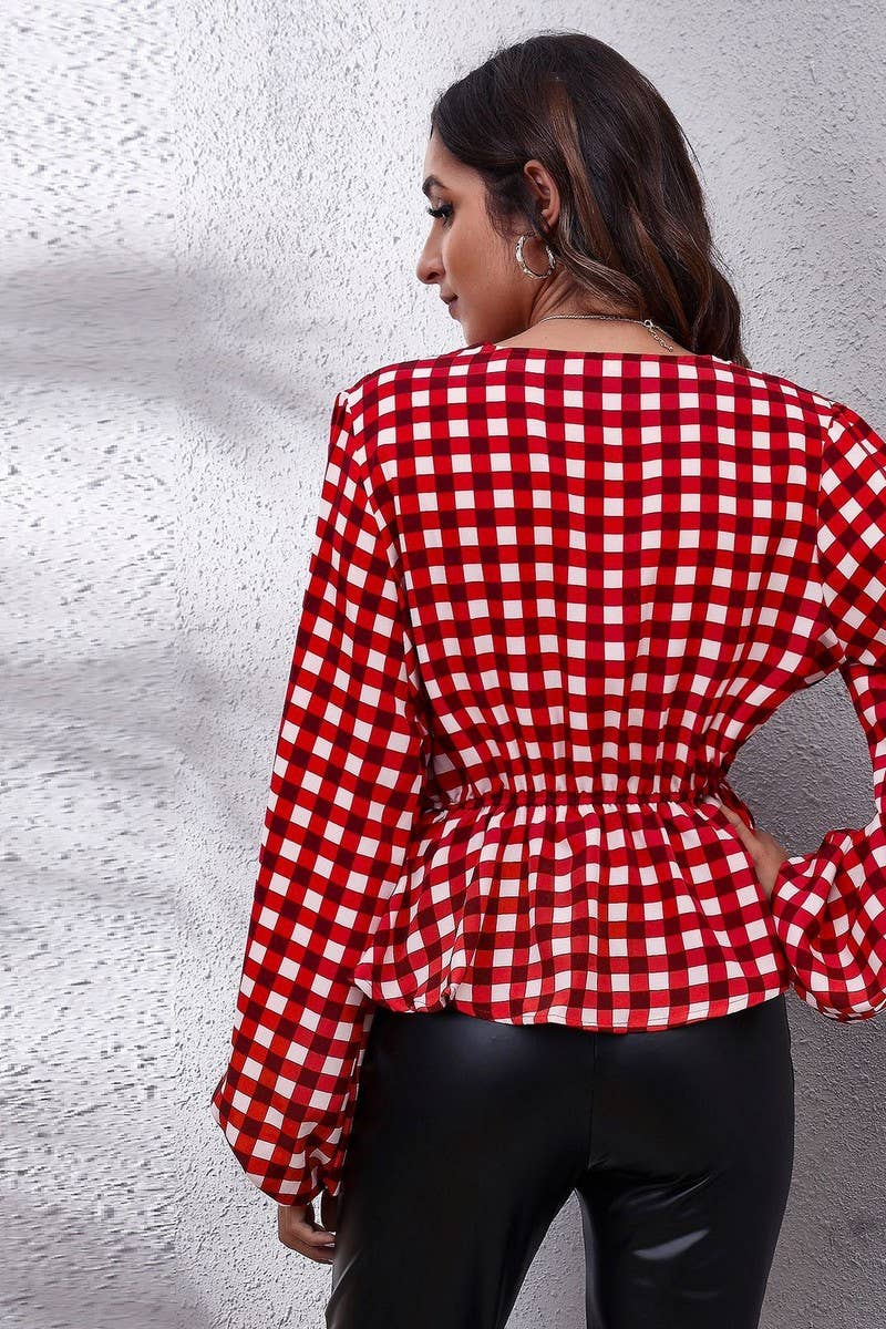 CWTBLL0707_V-Neck Long Sleeve Print Blouse