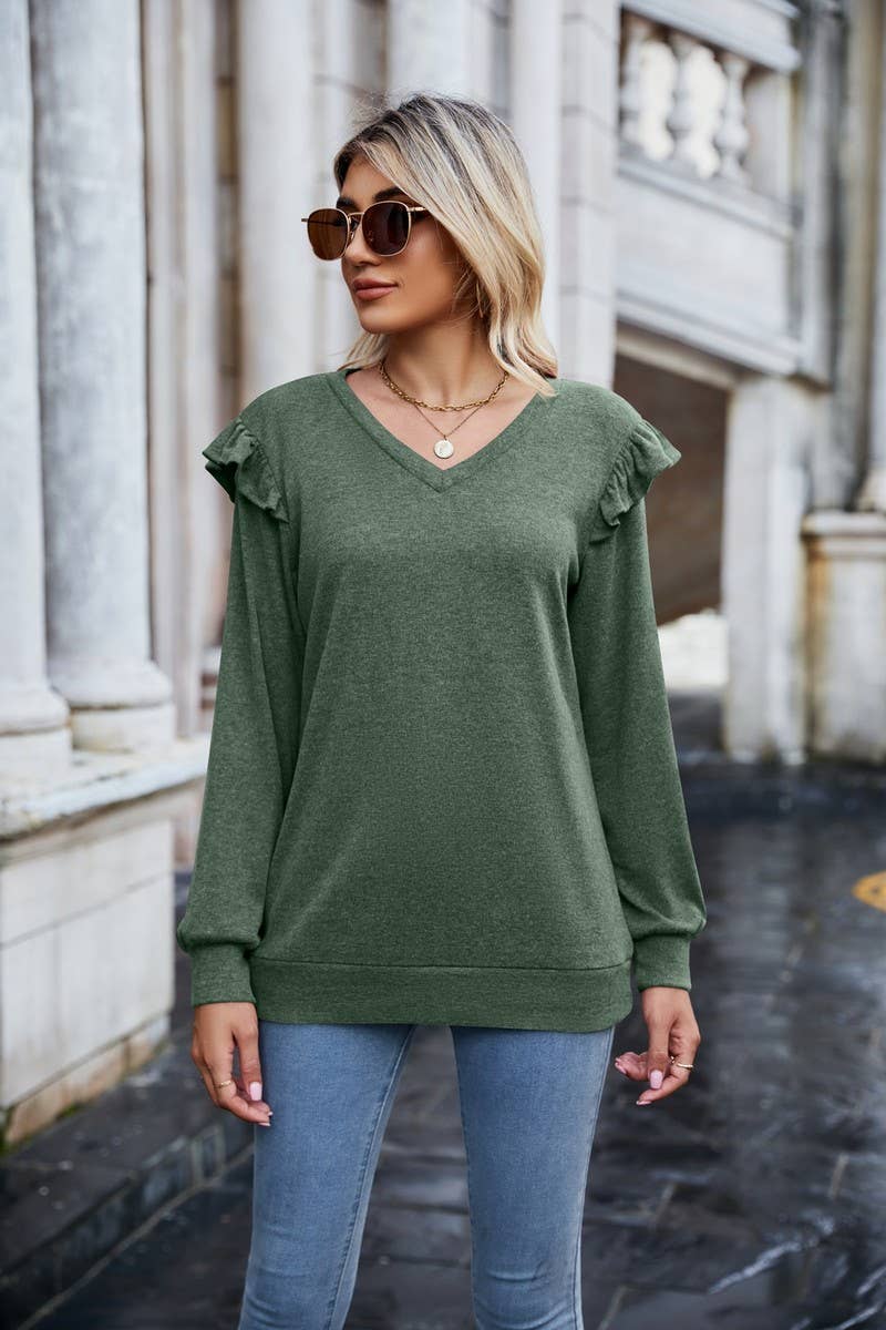 CWTTL1646_V-neck Long Sleeve Pullover Top