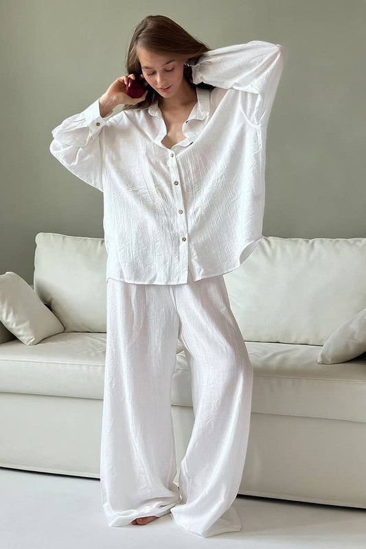 CWSPJ0296_SOLID COLOR LONG SLEEVE LONG PANTS PAJAMA SET