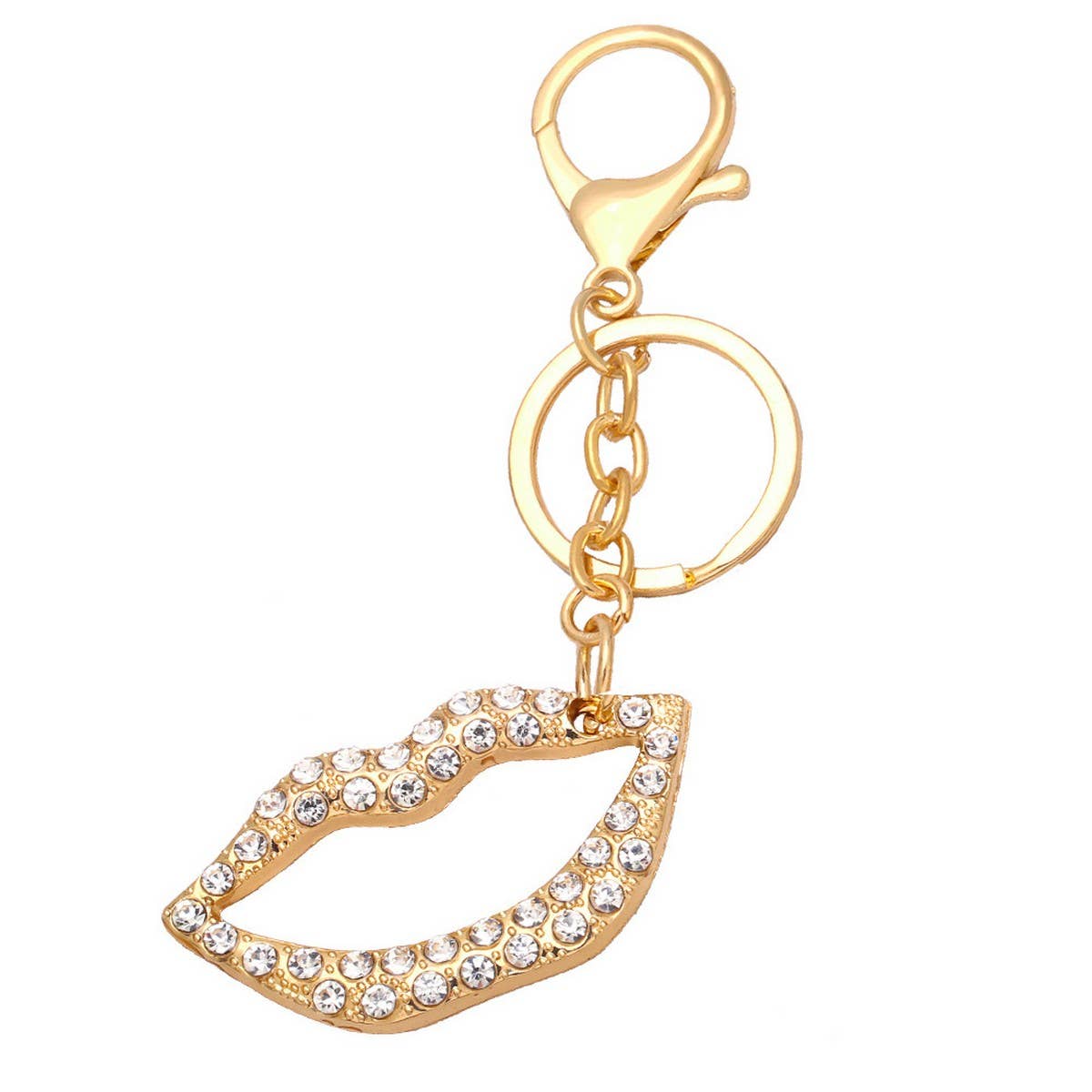 LIPS PENDANT METAL KEYCHAIN WITH DIAMOND BEZEL