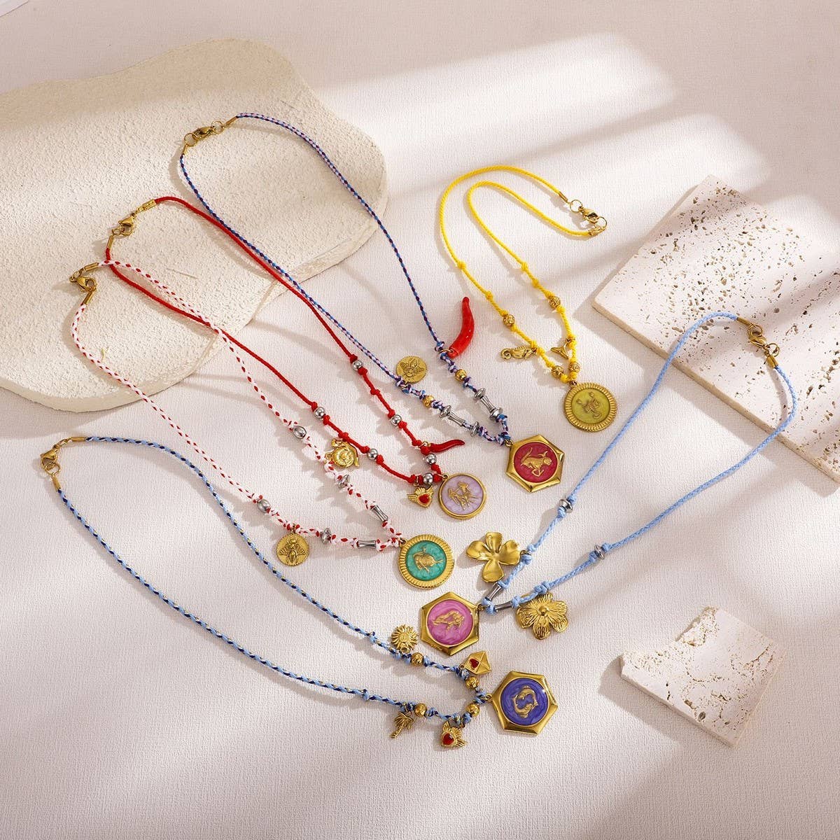Handmade Zodiac Necklace with Enamel Charms